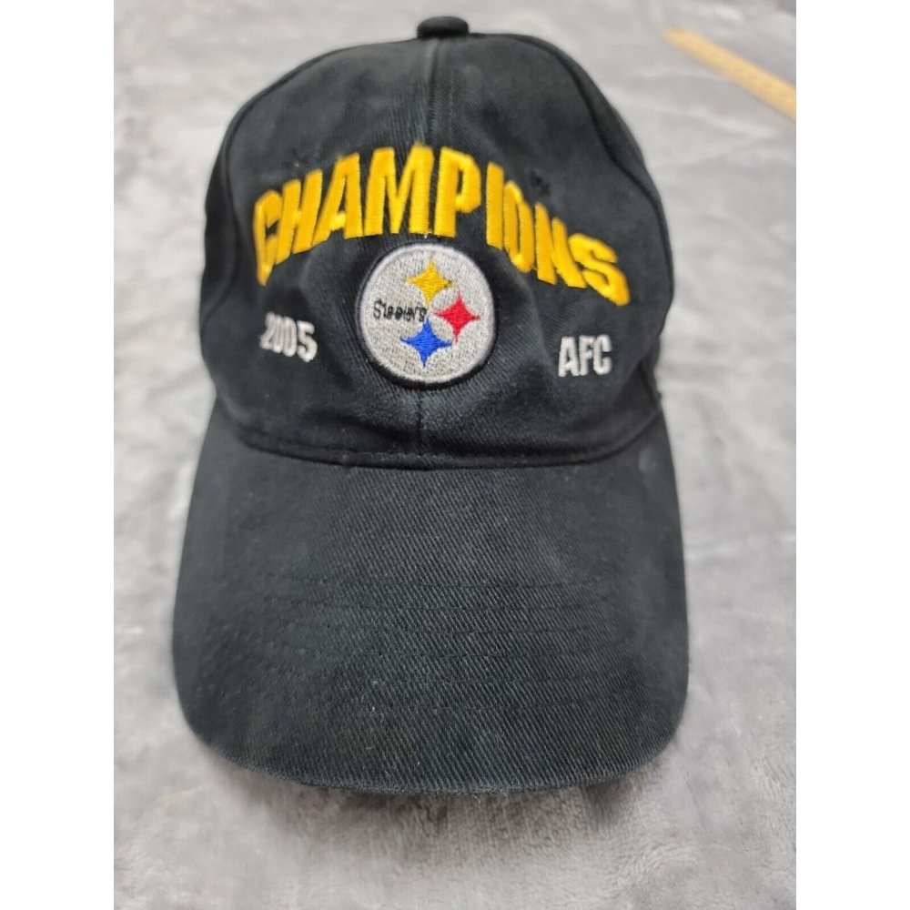 Adult Vintage NFL Pittsburgh Steelers 2005 AFC Champions Black Strapback Hat